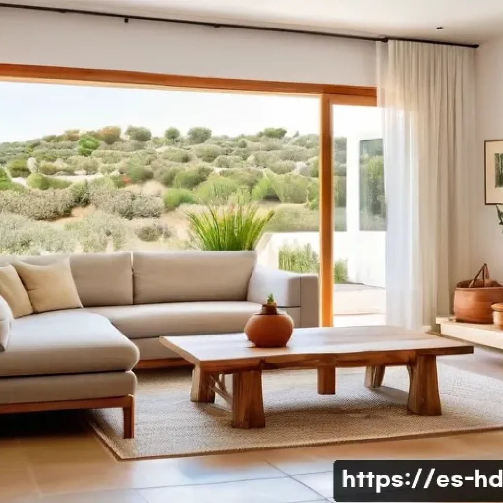 지속 가능한 주택을 위한 디자인 원칙 - **Bioclimatic Andalusian Home with Natural Elements:** A bright and airy interior view of a modern, ...