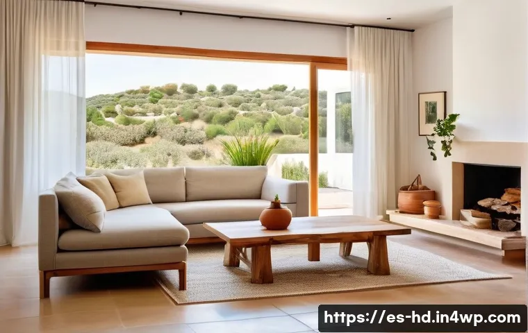 지속 가능한 주택을 위한 디자인 원칙 - **Bioclimatic Andalusian Home with Natural Elements:** A bright and airy interior view of a modern, ...