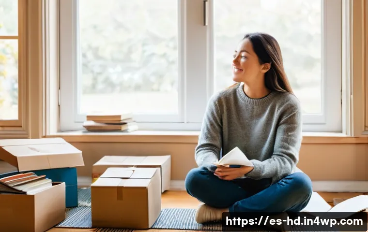 주거 전환기에서의 자원 재활용 전략 - **Prompt 1: The Conscious Decluttering Journey**
"A bright, sunlit living room with large window...